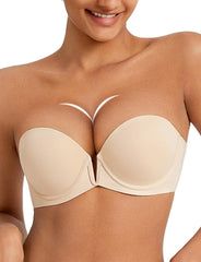Strapless Push Up Bras for Women Deep Plunge Thick Padded Add 1 Cup Underwire Bra