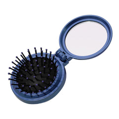 1st Choice Folding Hair Brush with Mirror,Round Mini Compact Massage Comb for Purse/Pocket,Travel Size for Girls and Women (Black)