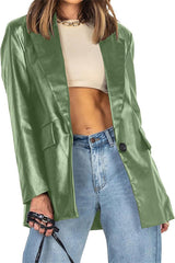 Women Faux Leather Blazer Jacket Oversized Long Sleeve PU Coat Blazer Motorcycle Shacket Outerwear