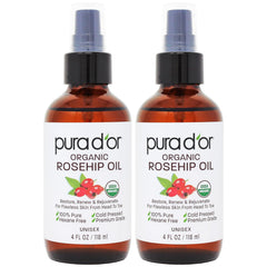 PURA D'OR 4 Oz ORGANIC Rosehip Seed Oil - 100% Pure Cold Pressed USDA Certified Anti-Aging Treatment - Vitamin A & C Rich - Helps Fade Appearance of Scars & Stretch Marks - For Face, Hair & Body