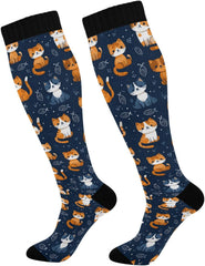 ALAZA Orange Cat Fish Blue Compression Socks for Women Men Unisex Knee High Stockings for Running Athletic