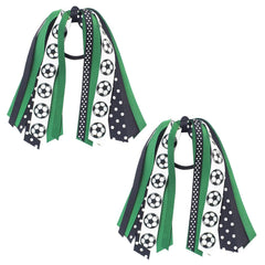 2PCS Soccer Ponytail Holders for Women Green Black Glitter Hair Ribbons Streamer Soccer Elastic Hair Ties Band Scrunchies Game Day Party Decor Back School Gift for Cheerleader Fans