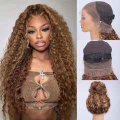 26 Inch Highlight Ombre Hidden Strap 360 Glueless Wigs Human Hair 360 HD Honey Blonde 4/27 Human Hair Wig With Drawstring Pre Plucked Pre Bleached 180 Density