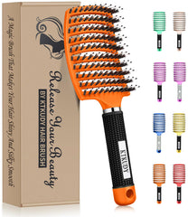 KTKUDY Detangling Brush Boar Bristles Hairbrush Make Hair Shiny & Healthier Curved and Vented Detangler Brush for Women Men Kids Wet & Dry Hair (Light green)