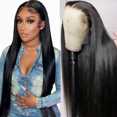NVL Hair Straight Human Hair Wig, 13x4 Lace Front Wig for Women, Pre-Plucked with Baby Hair, Glueless, 200% Density, Natural Color, 22 Inch