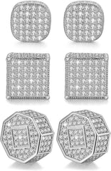 Earrings for Men-Gold Plated Earrings Silver Stud Earrings for Sensitive Ears Hypoallergenic Large Circle Square CZ Mens Earrings Set Aretes De Hombre