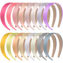 anezus 16 Pcs Satin Headbands Bulk 1 Inch Anti-slip Ribbon Hair Bands Plain Hard Headbands for Women Girls DIY Craft Hair Accessories (Multicolor)