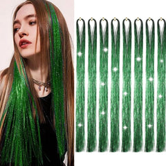 Hair Tinsel 50inch 8packs 1600 Strands White Tinsel Hair Extensions Shiny Hair Accessories Sparkling Fairy Glitter Hair Extension for Women Girls Kids(50",White)