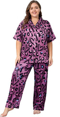Vozanet Women's Pajamas Set Button Down Short Sleeve Shirt and Pants Soft Knit Polyester Lounge Sets Plus Size 1x to 5x