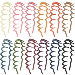 Duufin 12 Pieces Plastic Zig Zag Headbands with Teeth Sharks Tooth Headband Wave Teeth Comb Headband Non-slip Colorful Teech Headbands for Girls and Women