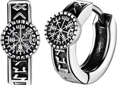 Aroncent Viking Rune Huggie Hoop Earrings: Compass Valknut Wolf Celtic Knot Small Stainless Steel Earrings - Norse Mythology Gothic Jewlery