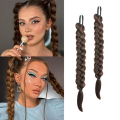 2 Packs Black Long Braided Ponytail Extension For Black Women Soft Synthetic Hair Piece For Women with Hair Tie Straight Wrap Around Ponytail Braided Hair Extensions pre Stretched 30 Inch