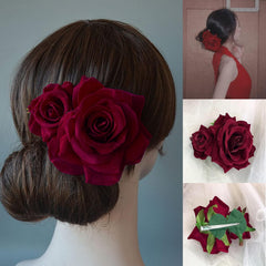 Flower Hair Combs, Rose Flower Bohemia Hairpin Bride Costume Hair Decor for Party Wedding Red(1pc)