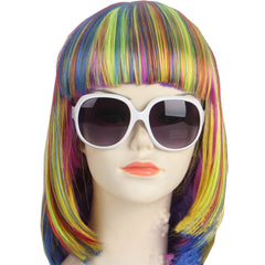 KOLIGHT Fashion Colorful Short Straight Halloween Wigs Women Girls Replacement Cosplay Costume Hair Wigs with Cap+Comb (Blue)