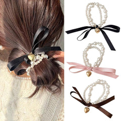 French Pearl Scrunchies - Elegant Elastic Hair Ties and Accessories for Women's Thick Hair, High Ponytails and Girls