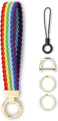 Keychain Wristlet, Stretchy Key Chain for Car Keys with 2 Keyrings and D ring, Cute Wrist Lanyard for Women Men