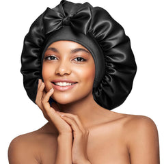 22 Momme 100% Real Mulberry Silk Bonnet for Sleeping Women, Large Hair Care Bonnet for Long Curly Hair, Double Layer Silk Wrap with Soft Elastic Band, Non-Slip Sleep Cap, Pink