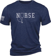 Nine Line Nurse Triblend T-Shirt - Unisex Patriotic Shirt - American Flag on Sleeve