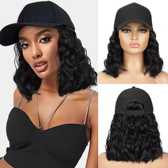 HANYUDIE Hat Wig for Women Wig Cap with Curly Hair Extensions Hat with Hair Wave Adjustable Baseball Hat Wigs