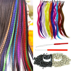 Synthetic Feather Hair Extensions for Women 16 Inch Hairpieces With100pcs Silicone Micro link Beads And 2 Crochet Hooks Hair Feathers with Tools Kit (16'', 12 feather mix colors)
