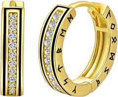 18K Gold Plated 925 Sterling Silver Hoop Earrings for Men Women | Celtic Cross Earring | Viking Runes Jewelry | Hypoallergenic Earring for Sensitive Ears | Lightweight Punk Huggie Earring , Come with Gift Box