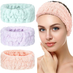 Chuangdi 3 Pieces Spa Headband for Women Facial Makeup Headband Soft Terry Cloth Hairband for Washing Face Mask Spa Shower Gifts(Black, White, Light Grey)