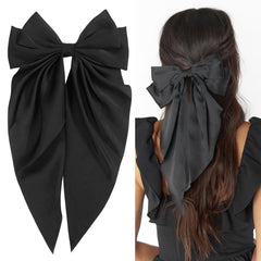 JOYOYO Hair Clip, 1Pcs Silky Satin Large Hair Bow Ribbon Clips for Women and Girls, Giant Long Bow Hair Clips Ponytail Holder Silk Big Hair Clips Accessories, Blue