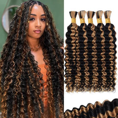 Human Braiding Hair for Boho Braids 160g 5 Bundles/Pack 18 Inch Curly Boho Hair for Braiding Knotless 12A Deep Wave Bulk Bohemian Natural Black