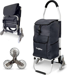 Ultra-Lightweight Gray Foldable Shopping Cart for Groceries Large 42L Capacity Rubber Wheels, Removable Insulated Bag Liner, Durable Aluminum Frame, Multi-Function Personal Hand Truck