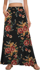 Womens Maxi A-line Long Skirt Casual 2025 Elastic High Waist Flowy Skirts with Pockets