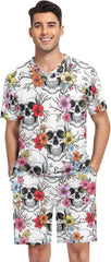 Men's Summer Pajama Set Sleepwear Top and Pajamas Shorts Soft Lounge Set, S-XXL