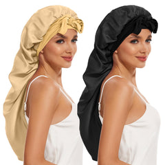 Long Bonnet for Braids & Curly Hair, Silk Satin Bonnet for Sleeping, Extra Large Bonnets for Women Braid (Black Pink)