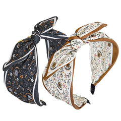 2 Pack Bow Headbands for Women, Knotted Floral Rabbit Ear Cute Hairband Hair Accessories for Girls