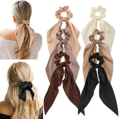 6 PCS Bow Silk Scrunchies, Hair Ties with Bows, Hair Scrunchies for Women Girls, Knotted Bows Silk Hair Ties, Satin Hair Ribbon Elastic Hair Tie Hair Accessories Gifts Holiday