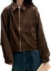 VCM Suede Jacket Women Y2k Jacket Faux Leather Cropped Brown Jacket Women Fall Jackets Fashion 2024 Trendy Bomber Jacket