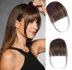 Clip in Bangs 100% Real Human Hair Extensions Clip on Wispy Bangs for Women Fringe with Temples Hairpieces Dark Brown Color