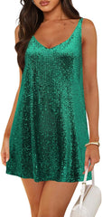 Women's Sequin Dress for Women Sparkly Glitter V Neck Shift Cocktail Disco Outfit Party Club Night Out Mini Dresses