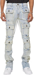 Men's Moto Biker Multiple Pockets Slim Jeans Hip hop Tapered Leg Tight Fit Denim Jean Skinny Practical Punk Gothic Jean