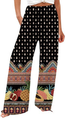 Floral Print Pants for Women High Waisted Business Work Casual Wide Leg Linen Pants Loose Flowy Summer Beach Trousers