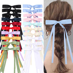Hair Bows Set: 12 PCS Ribbon Bowknot Clips and Barrettes with Long Tails for Women and Girls (12 Color Mixing)