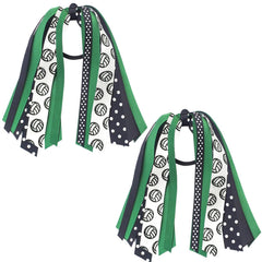2PCS Soccer Ponytail Holders for Women Green Black Glitter Hair Ribbons Streamer Soccer Elastic Hair Ties Band Scrunchies Game Day Party Decor Back School Gift for Cheerleader Fans