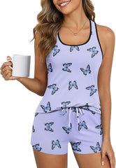 Ekouaer Womens Tank Top Pajama Set Comfy Sleeveless Sleepwear Racerback Cami and Shorts Pjs 2 Piece Summer Loungewear