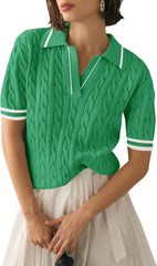 Micoson Womens Short Sleeve Lightweight Sweater Tops Lapel V Neck Cable Knit Polo Shirts Summer Loose Casual Outfits 2025