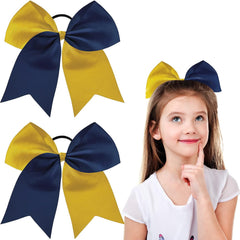 2 Packs Jumbo Cheerleading Bow 8 Inch Large Cheer Hair Bows with Ponytail Holder for Teen Girls Softball Outfit Uniform(Blue)