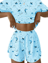 Kistore Summer 2 Piece Pajamas Sets Short Sleeve Sleepwear Pjs Lounge Split Short Sets
