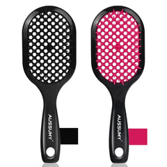 2 Pack Vented Detangling Hair Brush - Detangler Hairbrush for Effortless Tangle Removal - Ultra-Soft Bristles -For Natural Curly Straight Wet Dry Damaged Hair for Women Men Kids - Black & Pink