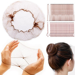 120PCS Elastic Hair Net Set for Food Service Workers 20pcs 24inch Invisible Hair Nets for Men Women Buns,50pcs U-Shaped Hair Pins 50pcs Bobby Pins for Bun Maker, 24inch,Black