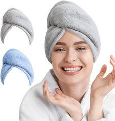 2 Pack Microfiber Hair Towel Wrap for Women Super Absorbent Quick Dry Hair Turban for Drying Curly, Long & Thick Hair 10 inch X 26 inch Lightgrey+Lightgrey
