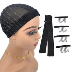 Wig Cap with Guideline Map for Wig Making, Stretchable Mesh Dome Caps with 1 Elastic Band and 4 Wig Combs for Beginners Sewing Wig (Medium: 21"-22", 4 * 4 Closure)