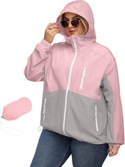 Avoogue Plus Size Womens Rain Jacket with Hood Waterproof Raincoats Lightweight Packable Outdoor Trench Coat XL-5XL